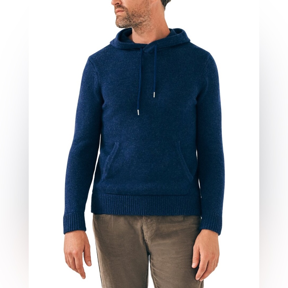 Faherty Wool & Cashmere Popover Hoodie Navy Hooded Sweater Size Medium